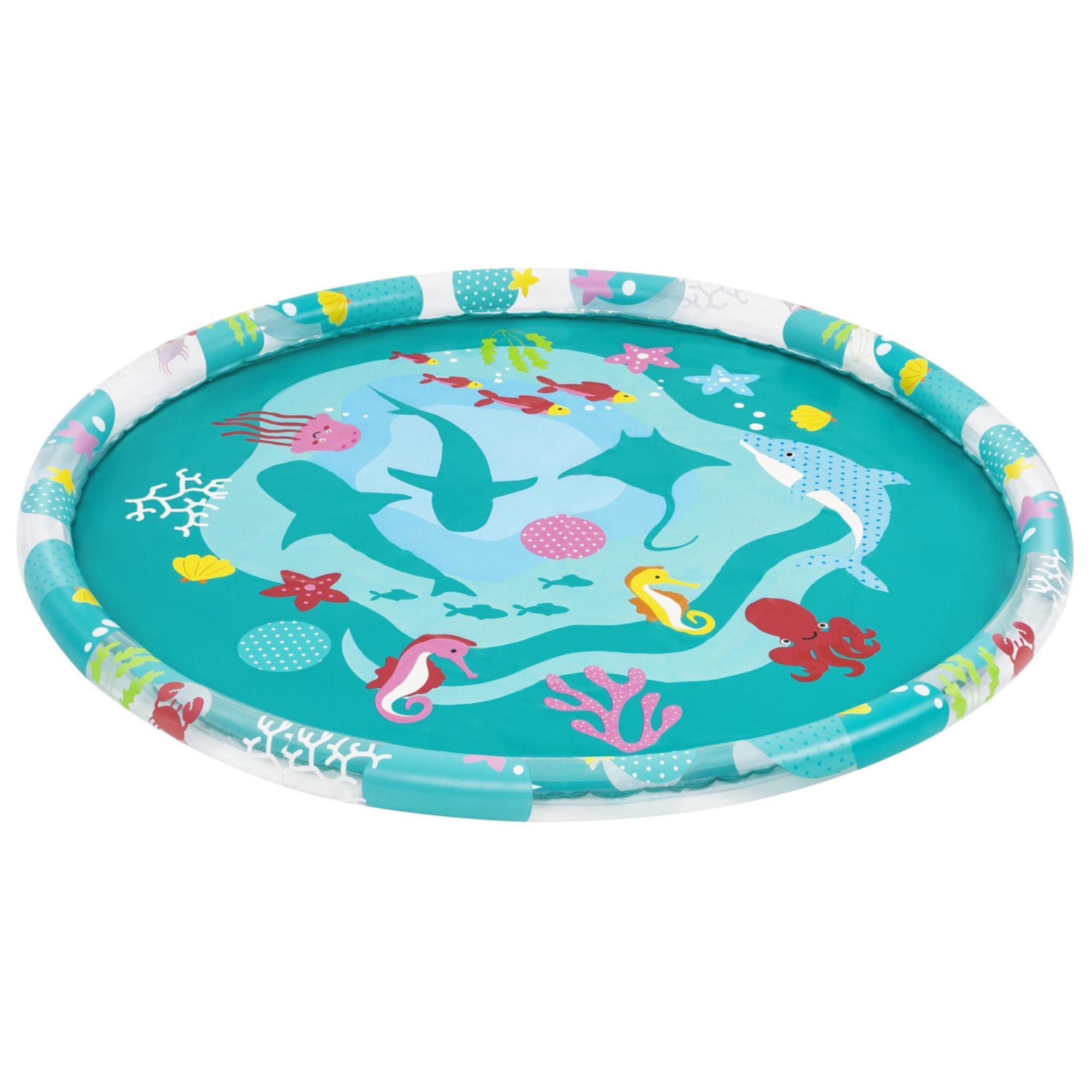 Bestway H2OGO! 65 inch Underwater Utopia Splash Pad Inflatable Marine Water Sprinkler, Shallow Rim Wading Pool Mat